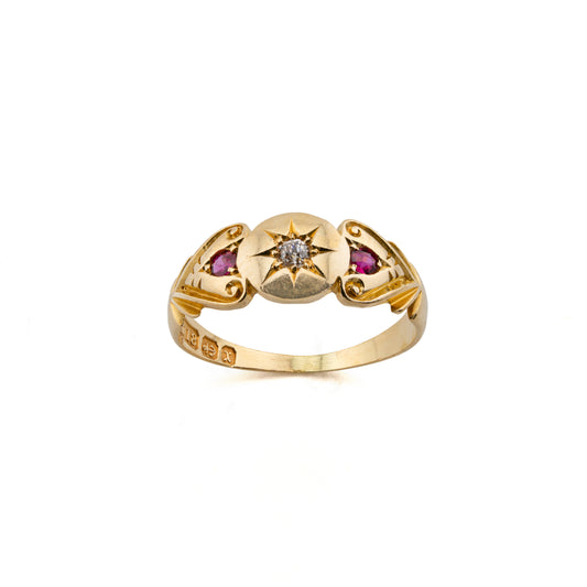 18ct Star Set Diamond and Ruby Ring