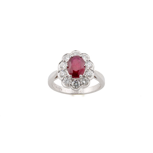 18ct Gold Ruby and Diamond Cluster Ring