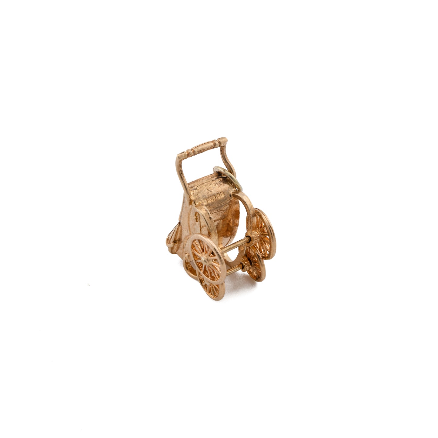 Vintage 9ct Gold & Enamel Baby Pram Charm