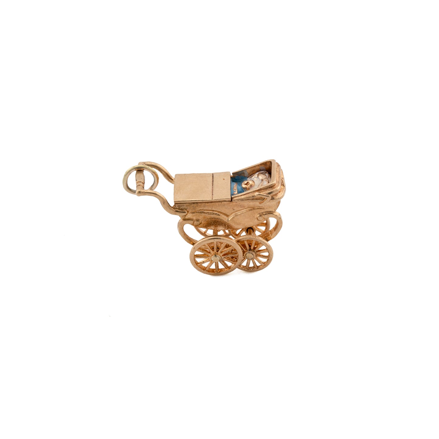 Vintage 9ct Gold & Enamel Baby Pram Charm