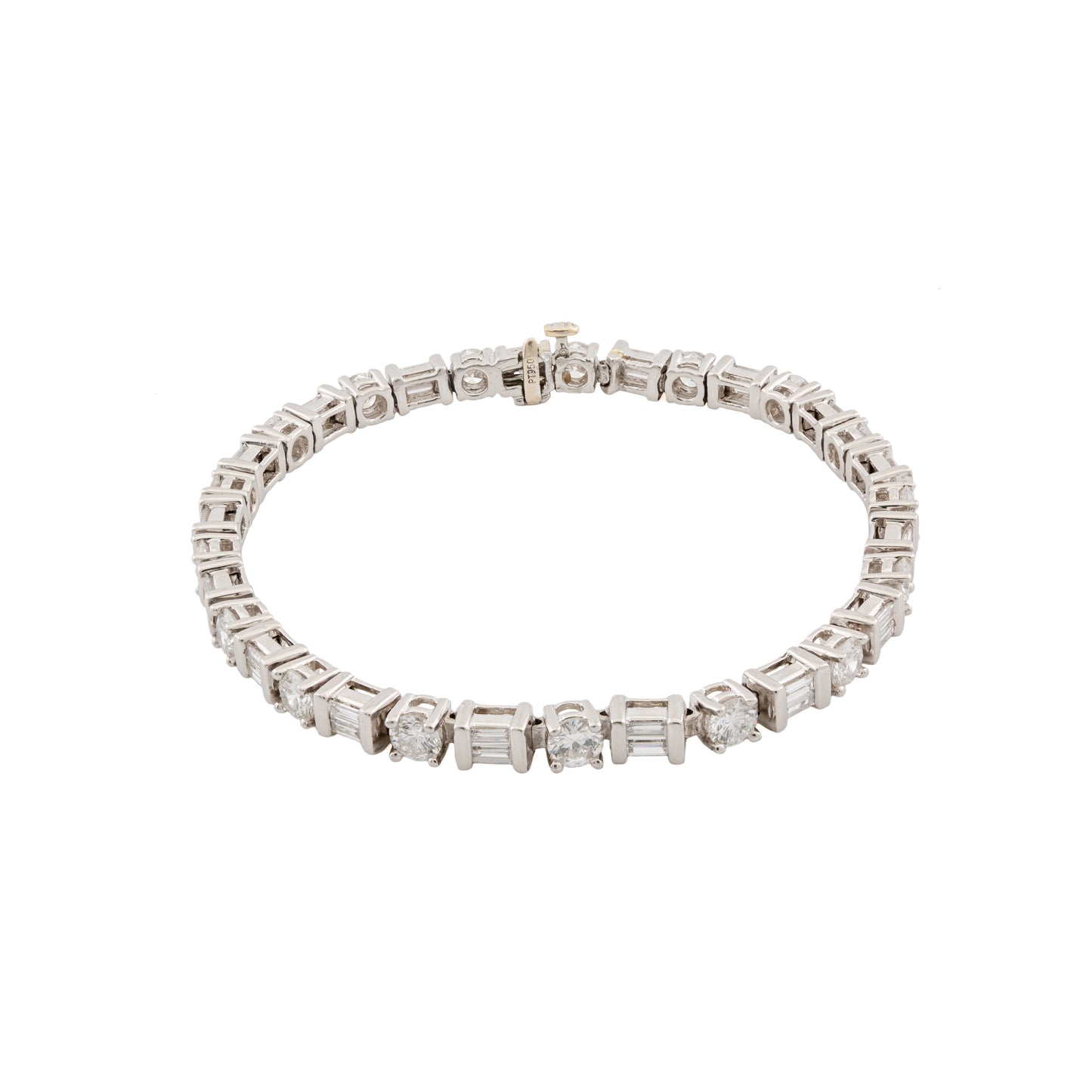 Platinum Alternating Round Brilliant & Baguette Diamond Line Bracelet – 5.60ct