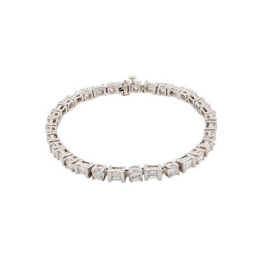 Platinum Alternating Round Brilliant & Baguette Diamond Line Bracelet – 5.60ct
