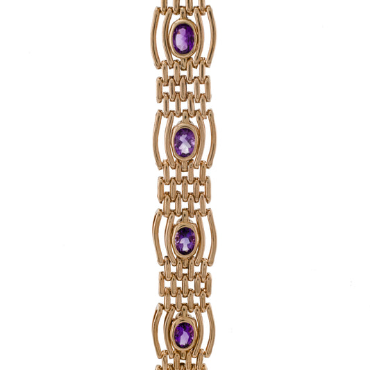 Vintage 9ct Gold Amethyst Link Bracelet