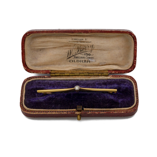 Edwardian 18ct Yellow Gold Diamond Bar Brooch