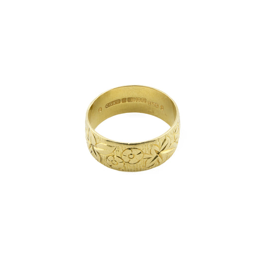 Vintage 22ct Gold Floral Engraved Cigar Band Ring