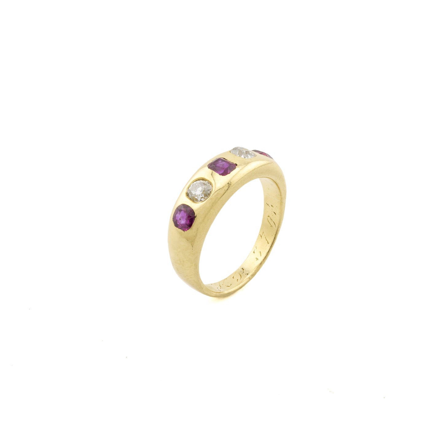 18ct Yellow Gold Ruby & Old Cut Diamond Gypsy 5-Stone Ring