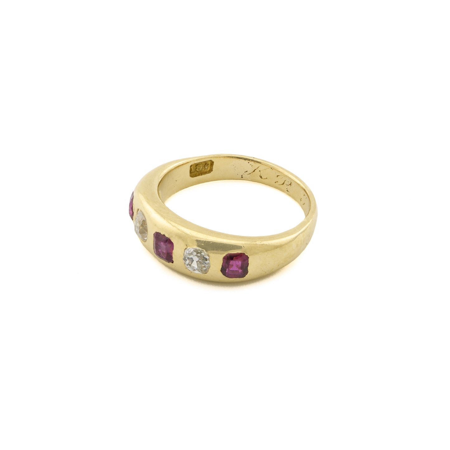 18ct Yellow Gold Ruby & Old Cut Diamond Gypsy 5-Stone Ring