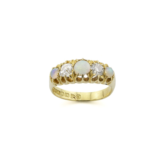 18ct Yellow Gold Opal & Diamond 5-Stone Ring