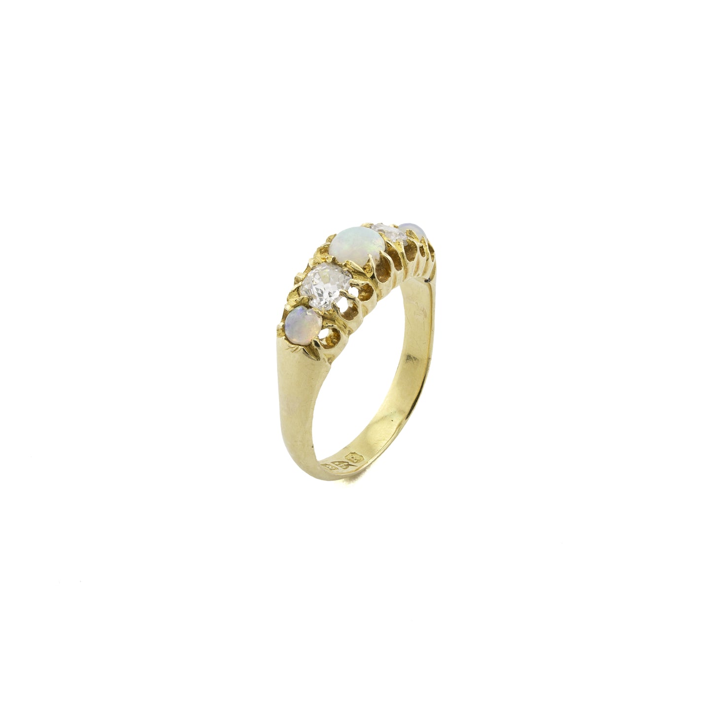 18ct Yellow Gold Opal & Diamond 5-Stone Ring