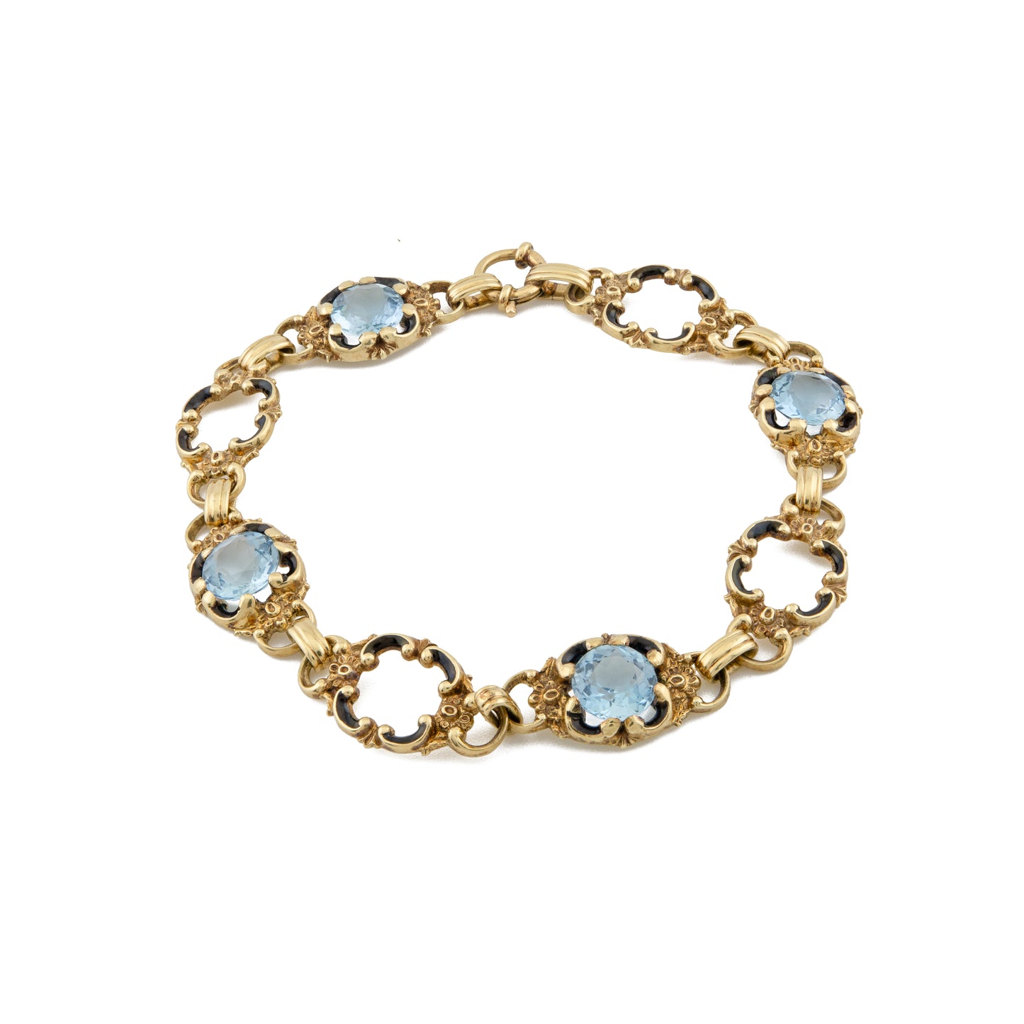 14ct Aquamarine & Enamel Art Deco Bracelet