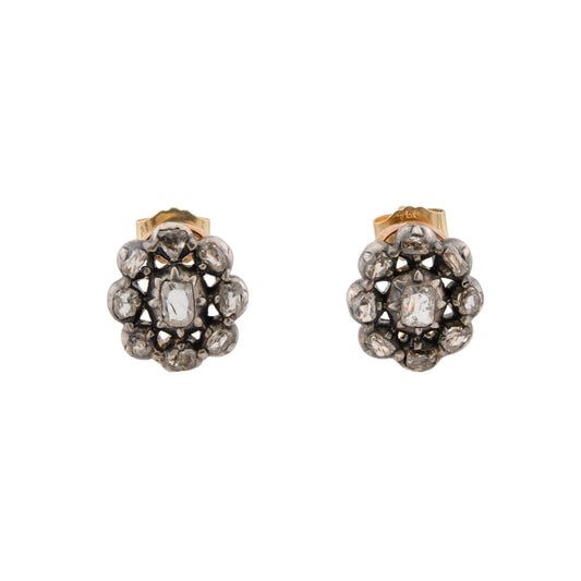 Victorian Old Cut Diamond Cluster Stud Earrings