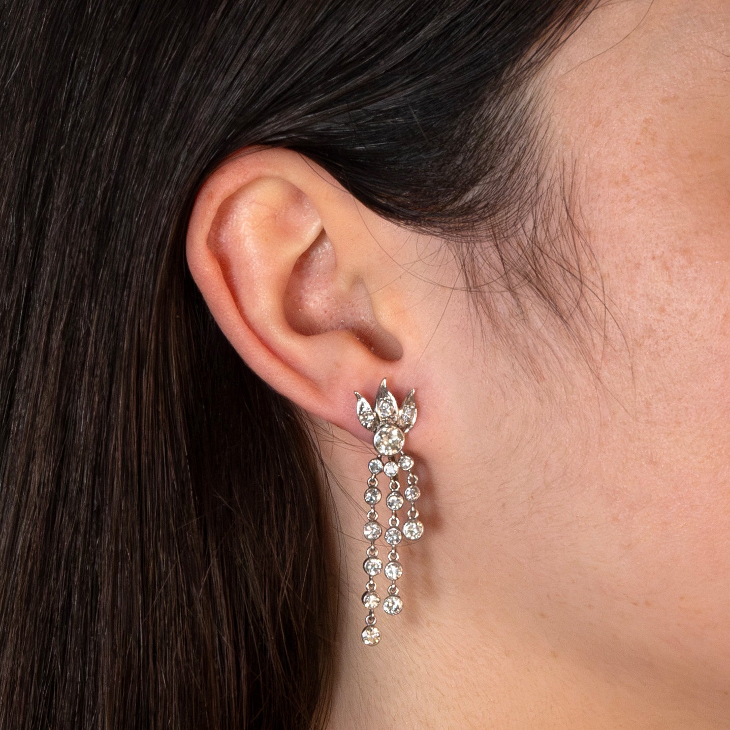 Art Deco Platinum Diamond Fire Drop Earrings