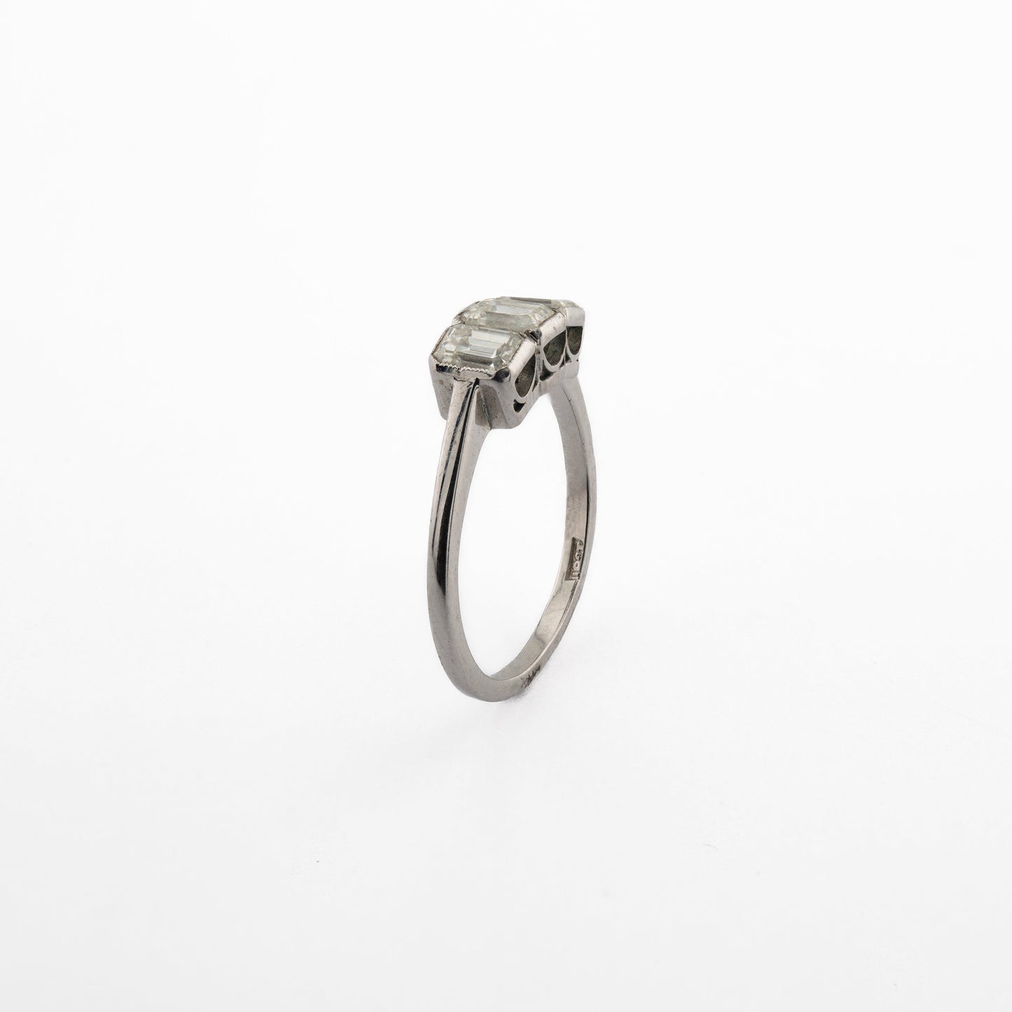 Art Deco 18ct White Gold Emerald-Cut Diamond Three Stone Ring