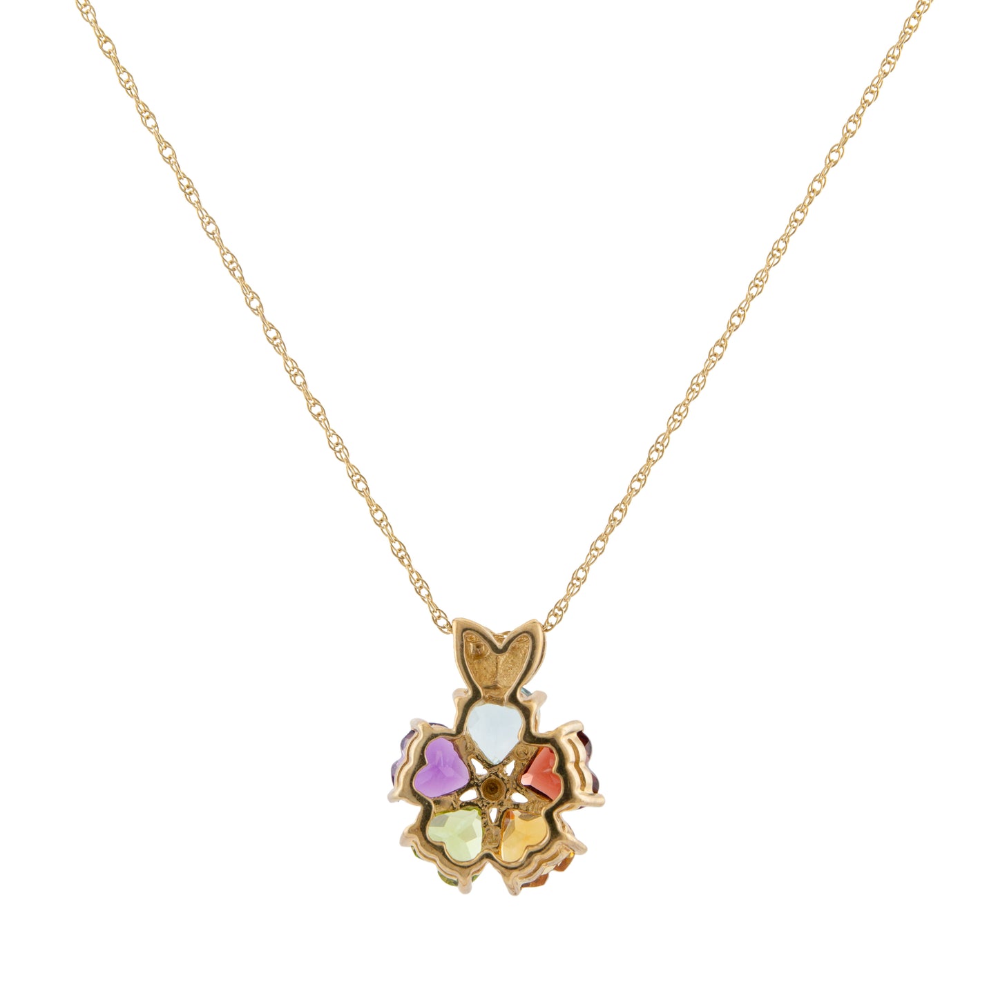 Multi-Gemstone Heart Flower Necklace in 10ct Gold