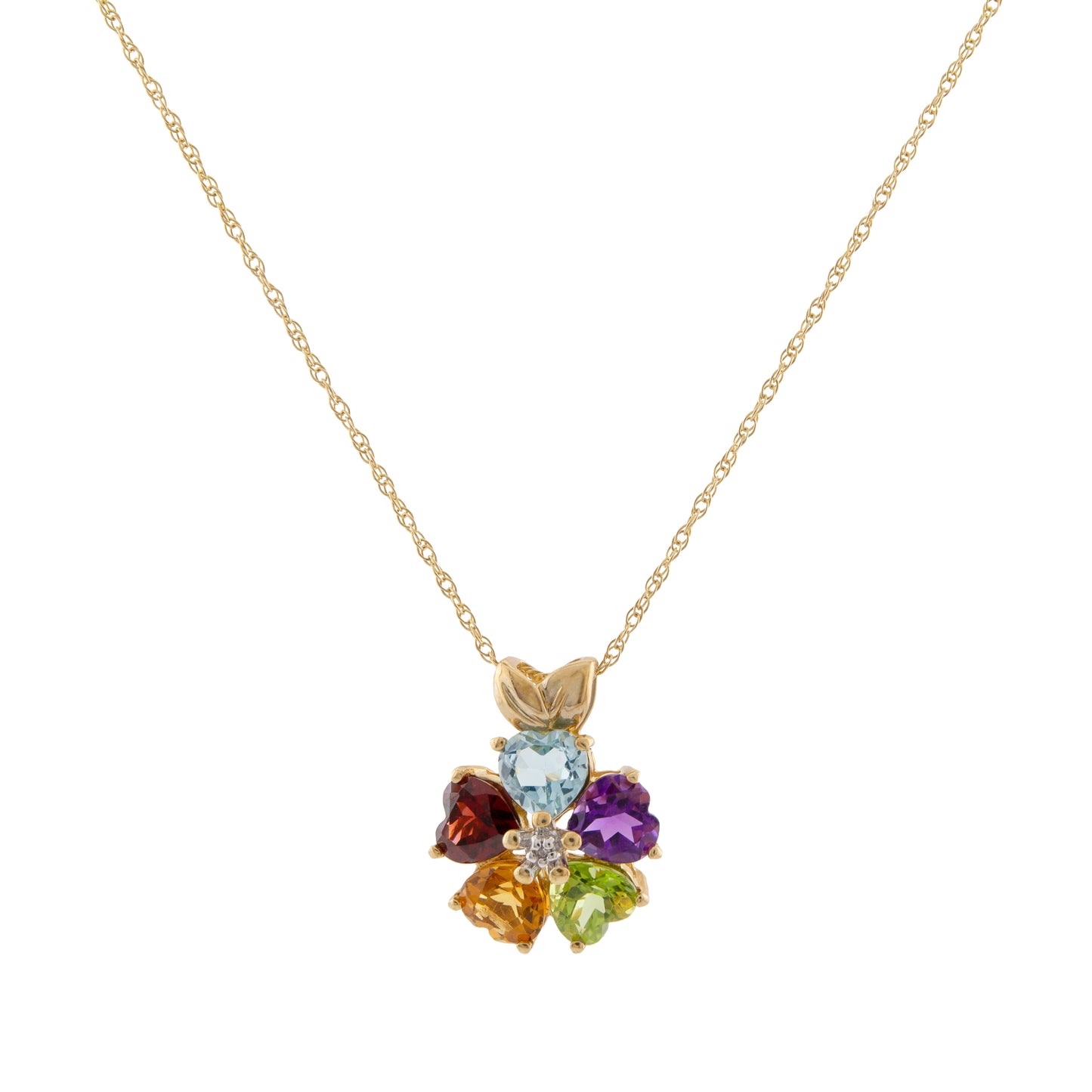 Multi-Gemstone Heart Flower Necklace in 10ct Gold