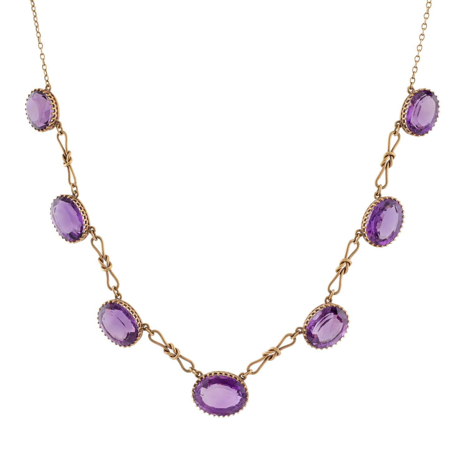 Edwardian Amethyst Festoon Necklace in 9ct Gold