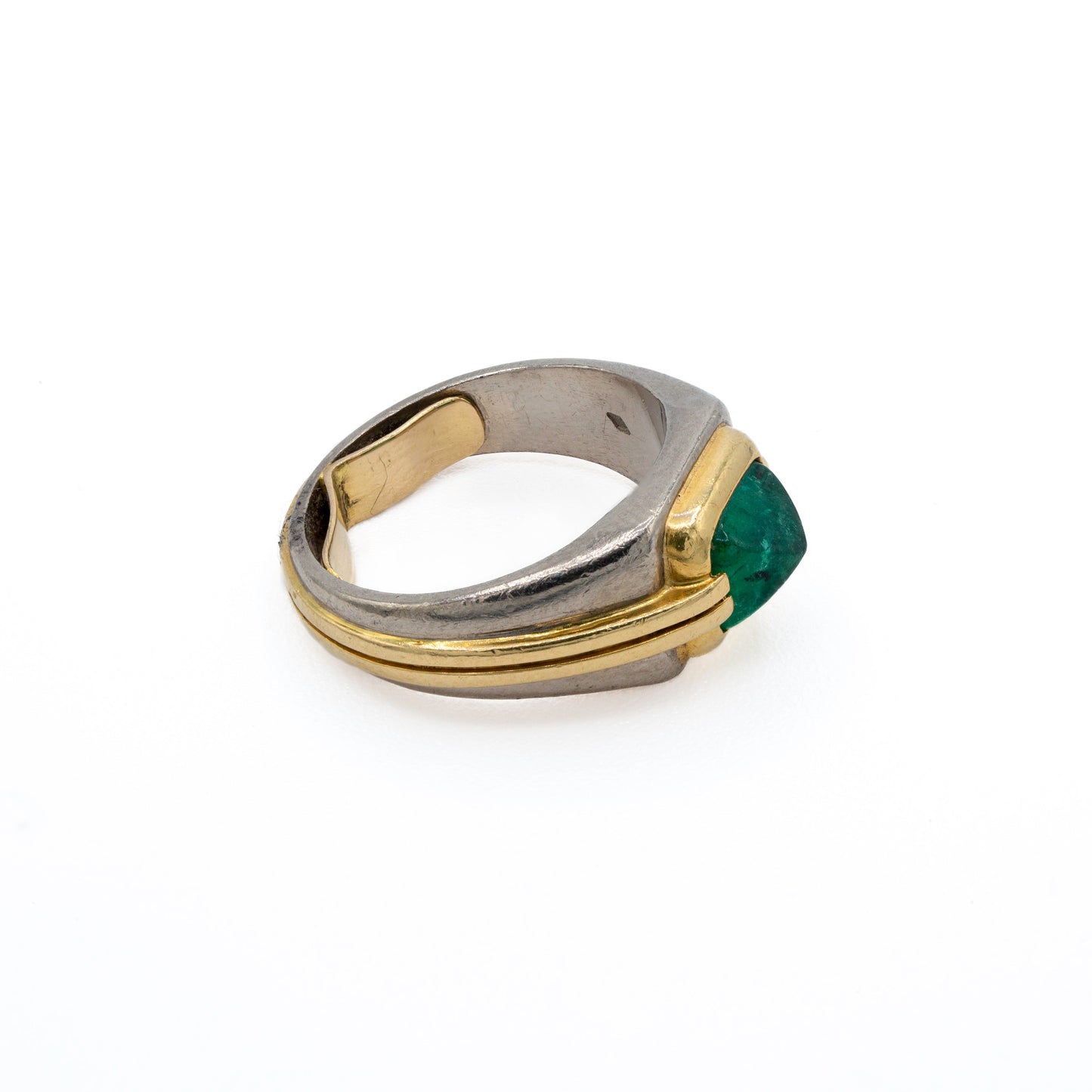 Two Tone Gold Sugarloaf Emerald Ring