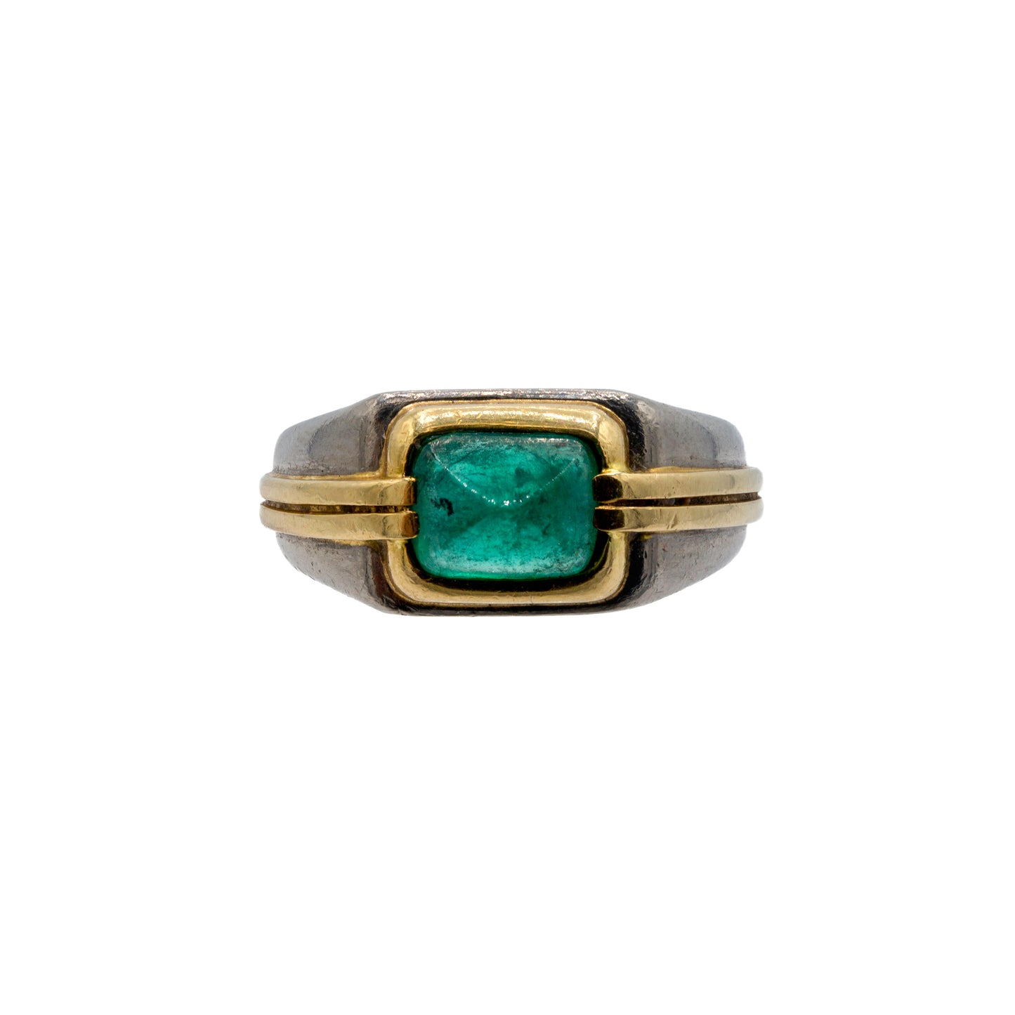 Two Tone Gold Sugarloaf Emerald Ring