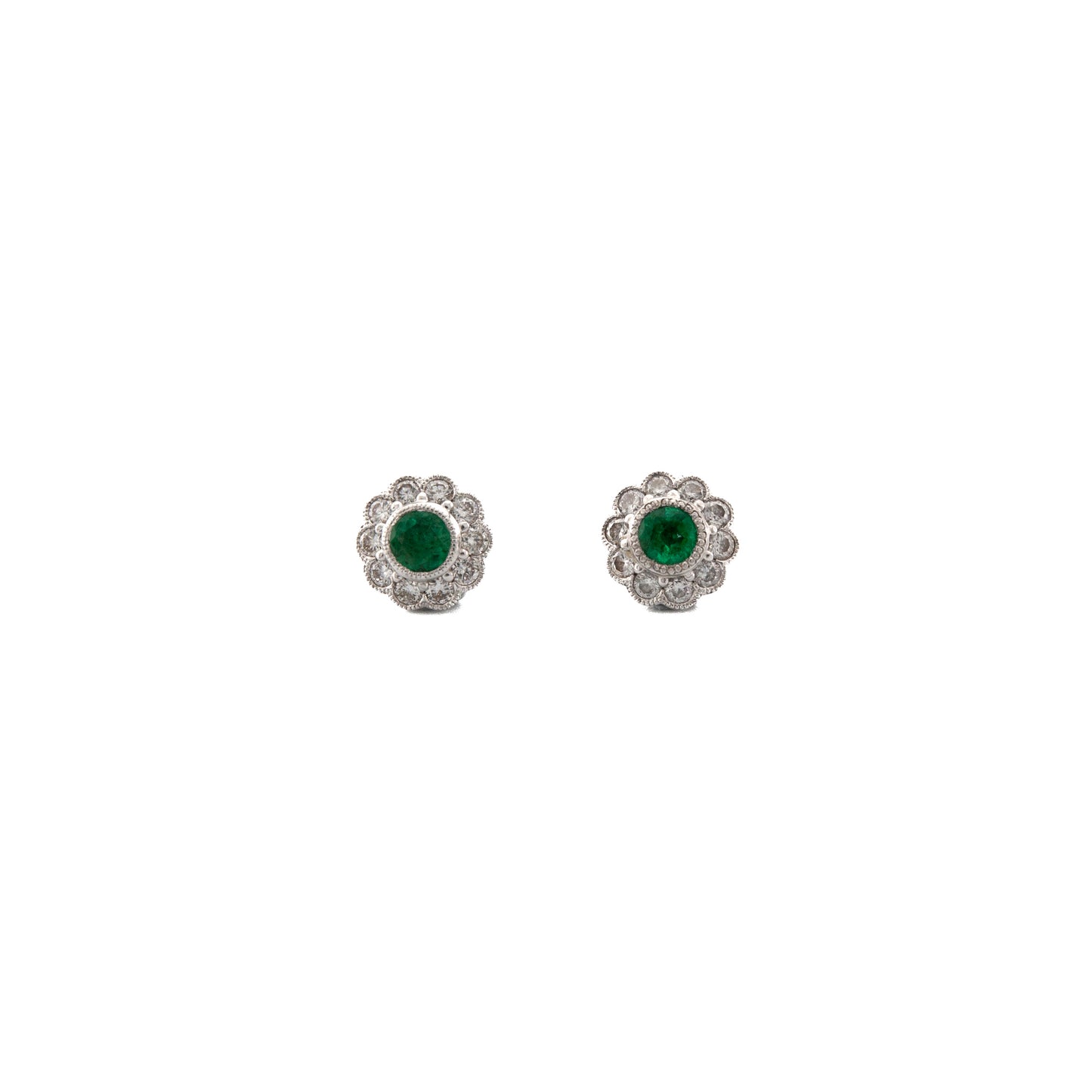 18ct Emerald and Diamond Daisy Earrings