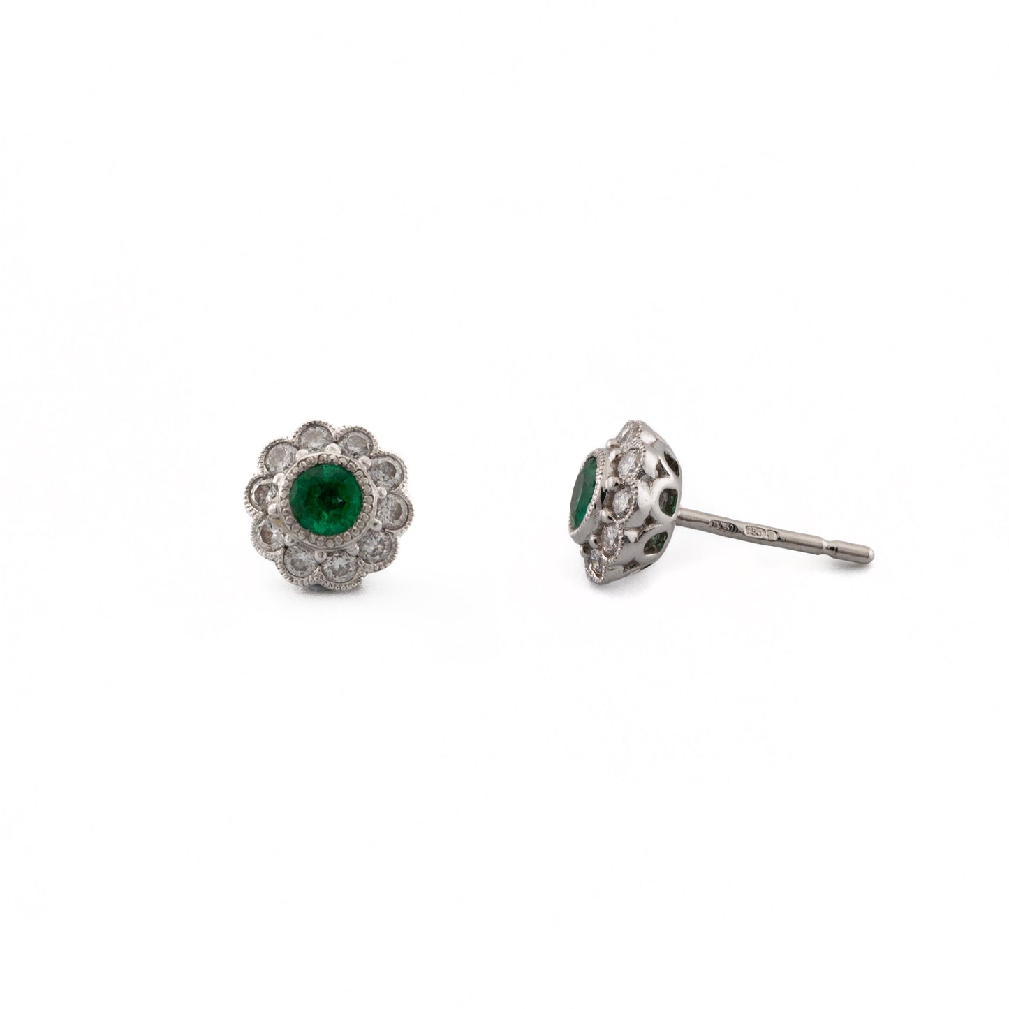 18ct Emerald and Diamond Daisy Earrings