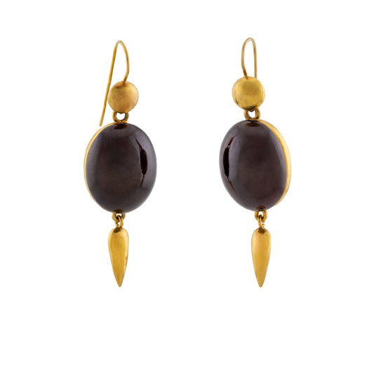 Victorian 18ct Gold Garnet Carbuncle Drop Earrings