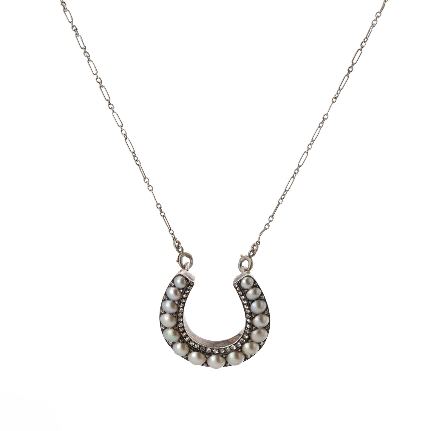 Platinum Diamond and Pearl Horseshoe Necklace