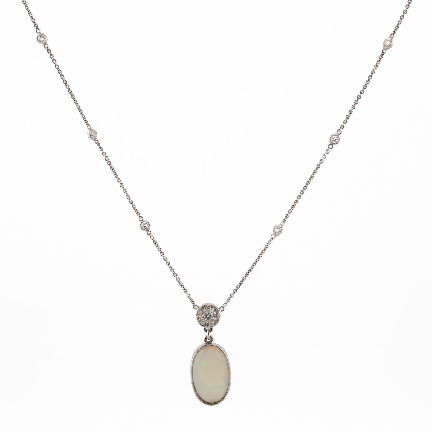 18ct Opal and Diamond Pendant On Diamond Speckled Chain