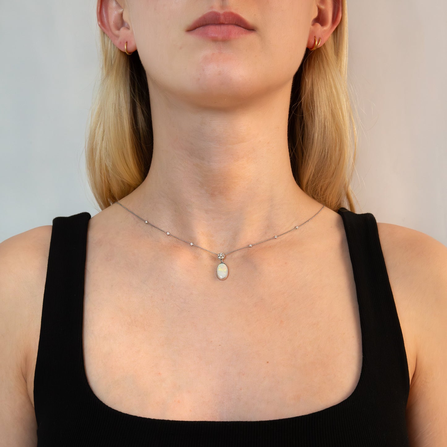 18ct Opal and Diamond Pendant On Diamond Speckled Chain