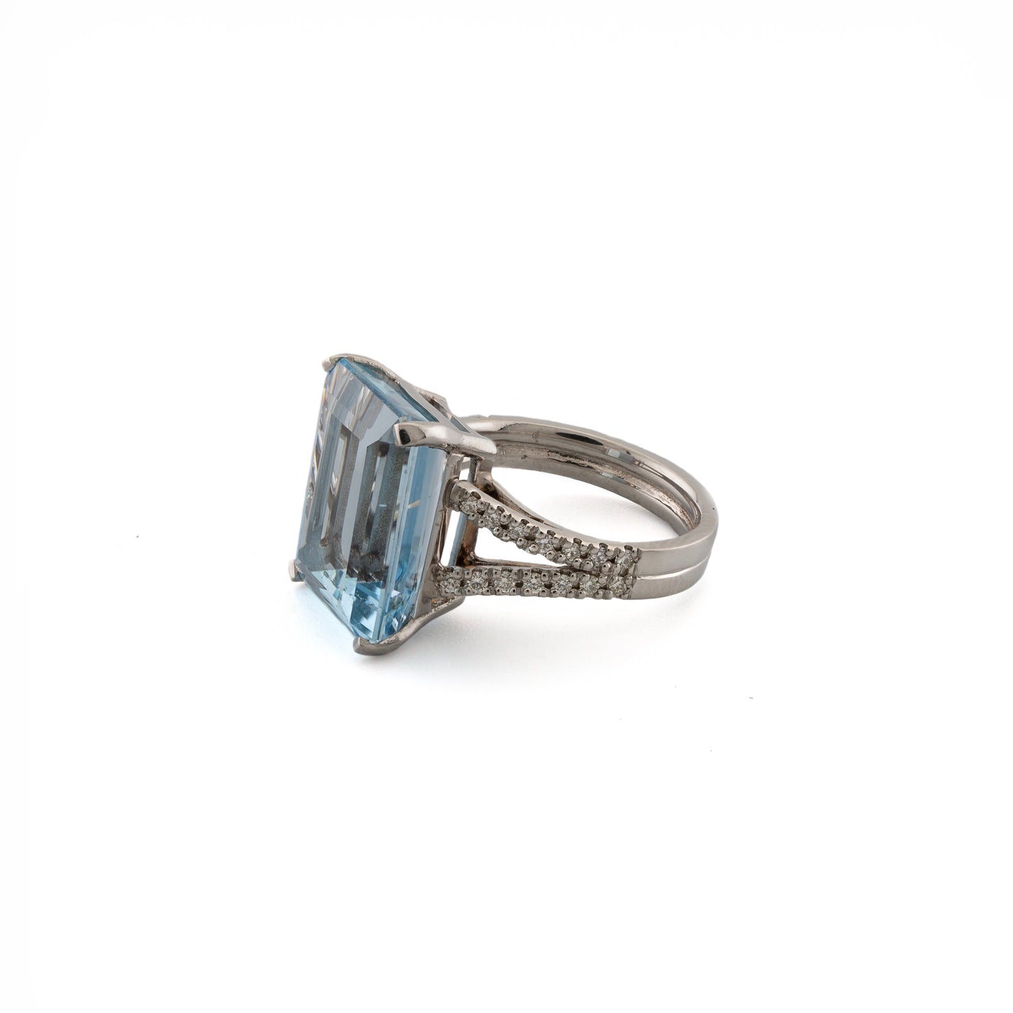 Platinum Large Square Aquamarine and Diamond Ring