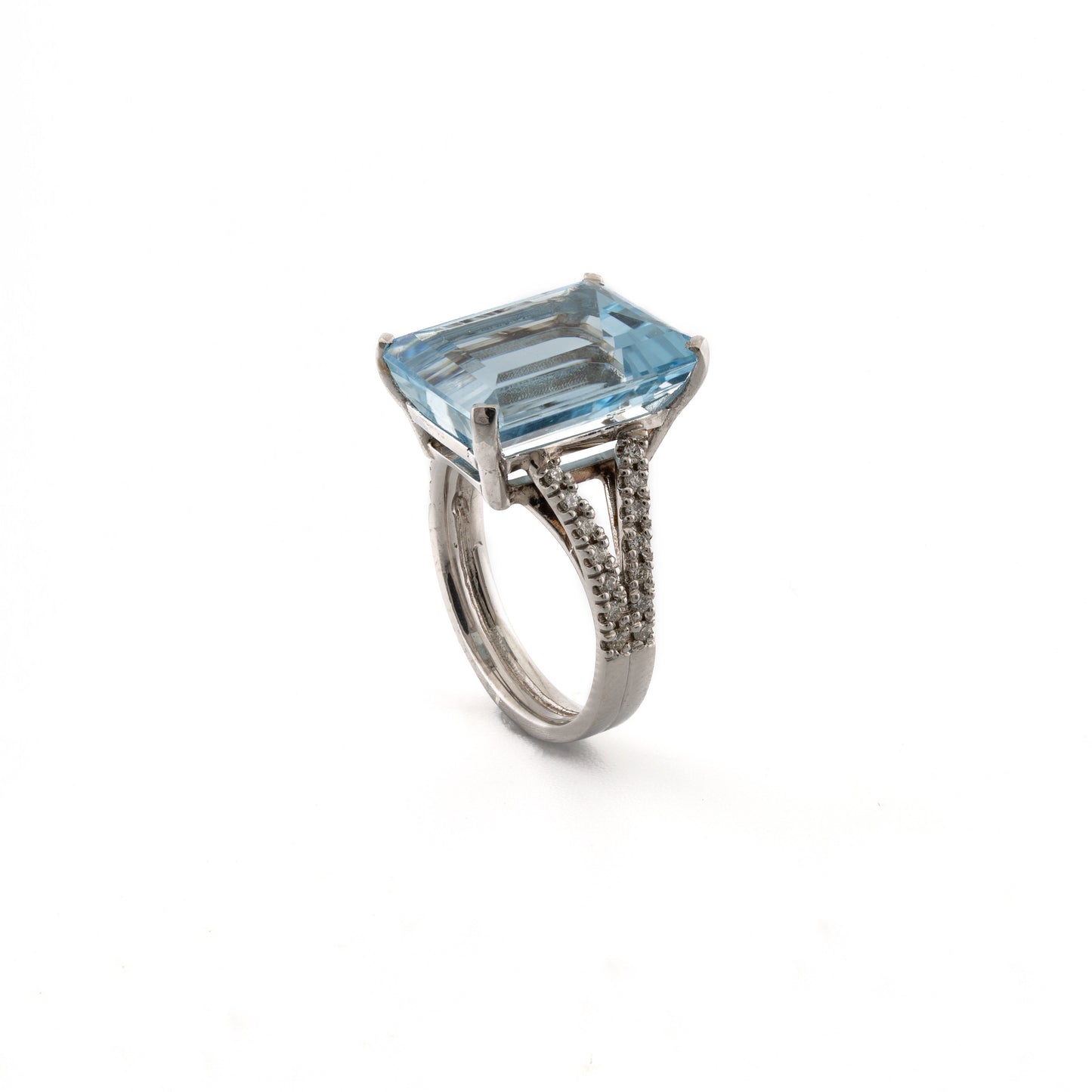 Platinum Large Square Aquamarine and Diamond Ring