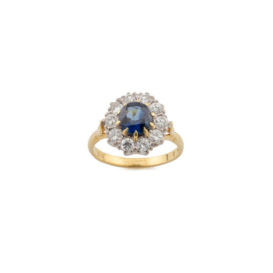Vintage 18ct Yellow Gold Sapphire and Diamond Cluster Ring