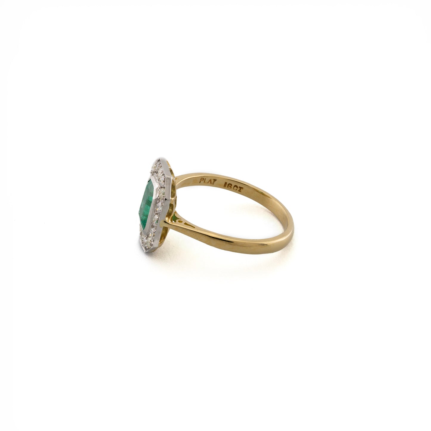 18ct Platinum Topped Emerald Hexagonal Ring