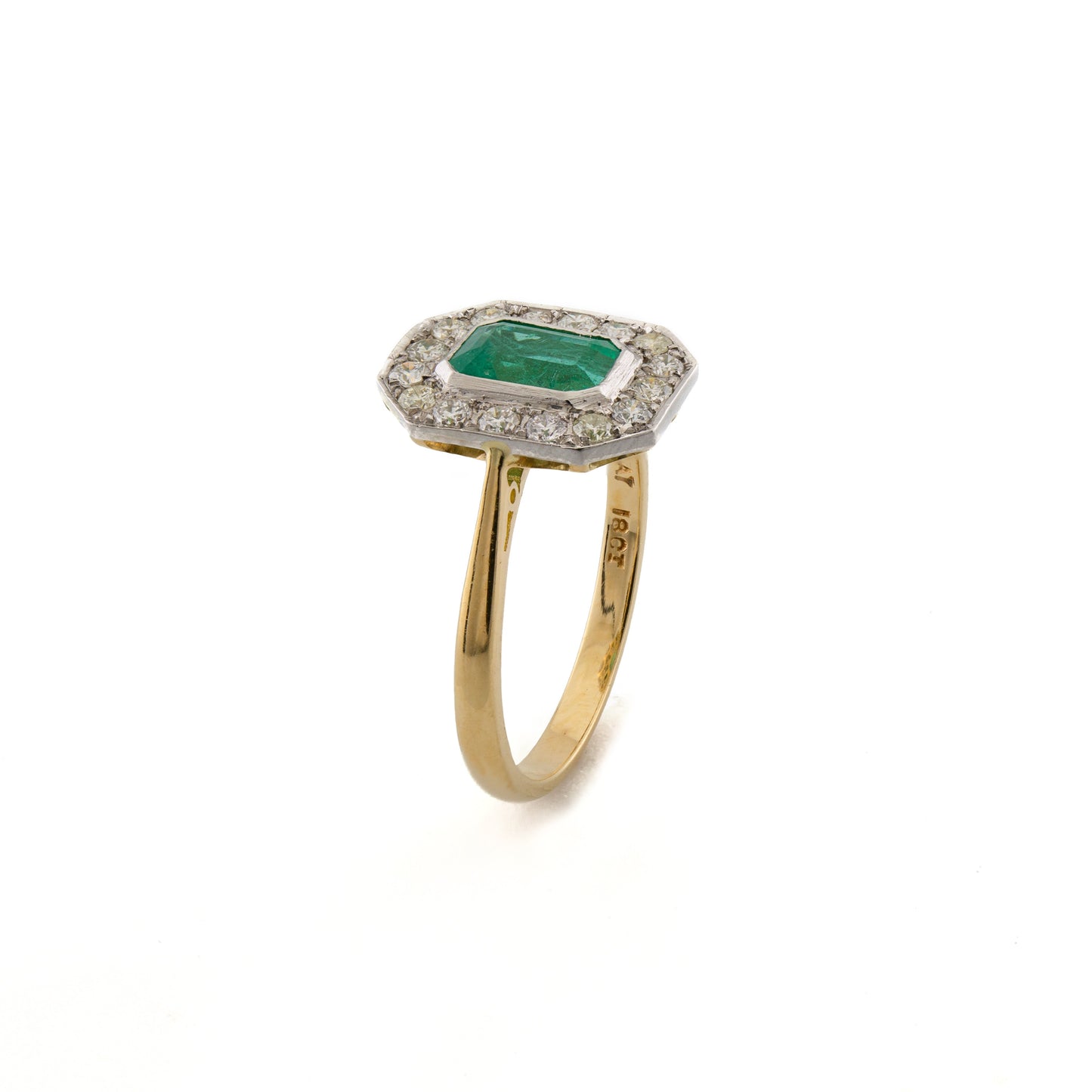 18ct Platinum Topped Emerald Hexagonal Ring