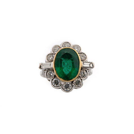 18ct Large Emerald and Diamond Cluster Ring