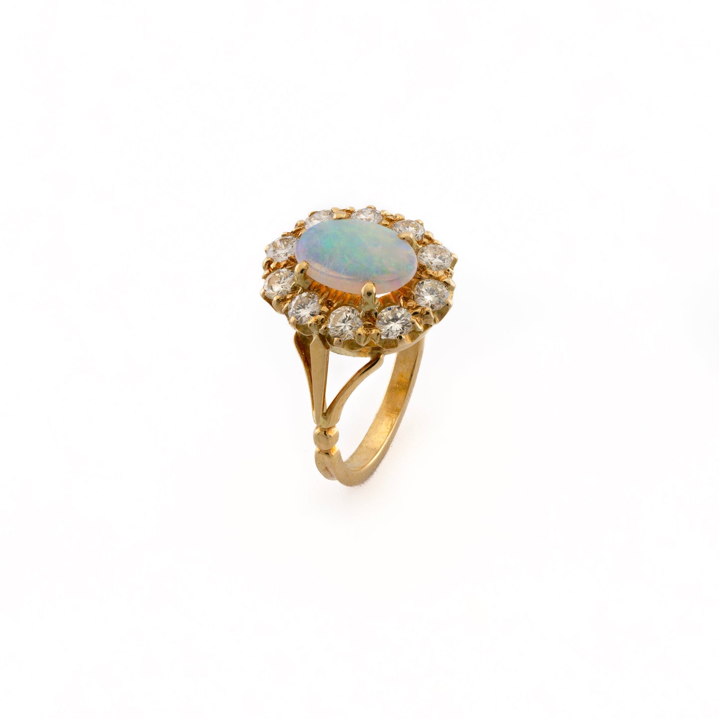 18ct Oval Opal and Diamond Cluster Ring