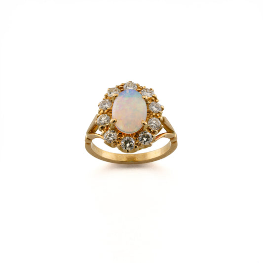 18ct Oval Opal and Diamond Cluster Ring