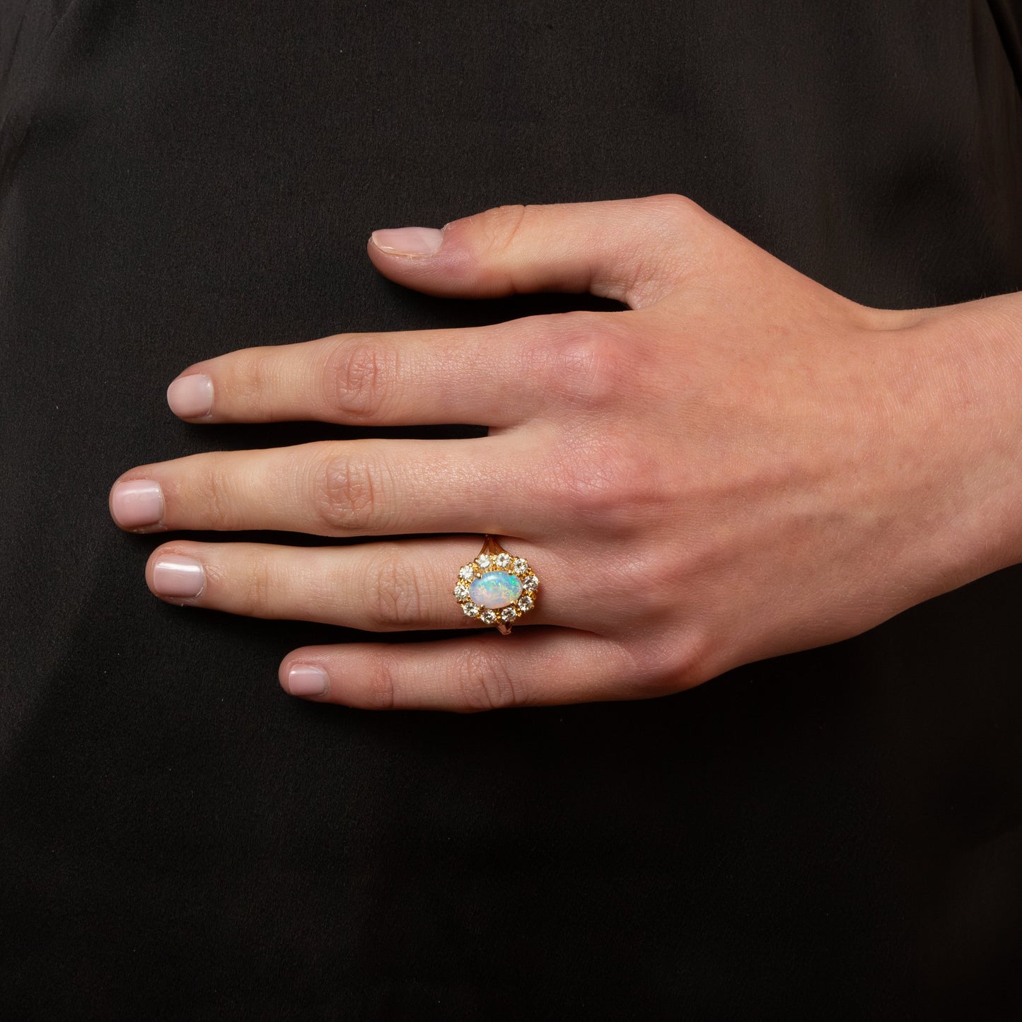 18ct Oval Opal and Diamond Cluster Ring