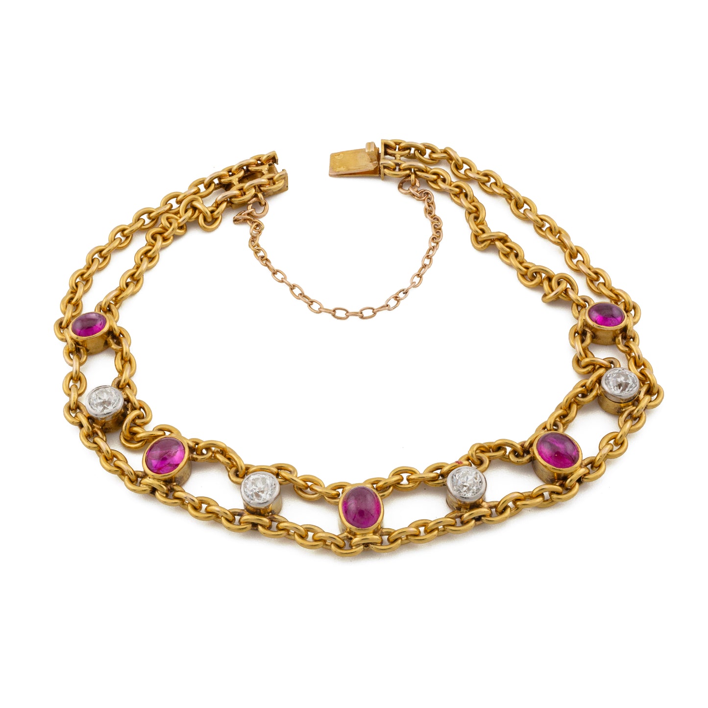 18ct French Cabochon Ruby and Diamond Bracelet