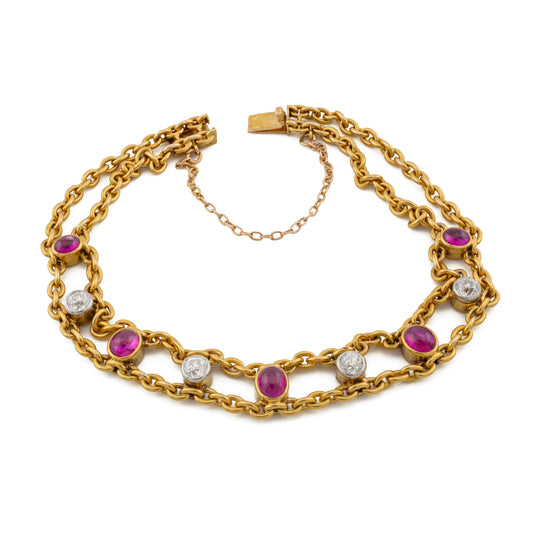 18ct French Cabochon Ruby and Diamond Bracelet