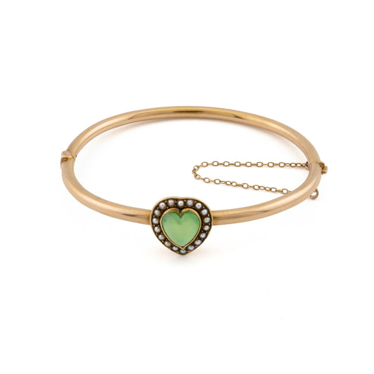 Chalcedony and Pearl 15ct Heart Bangle