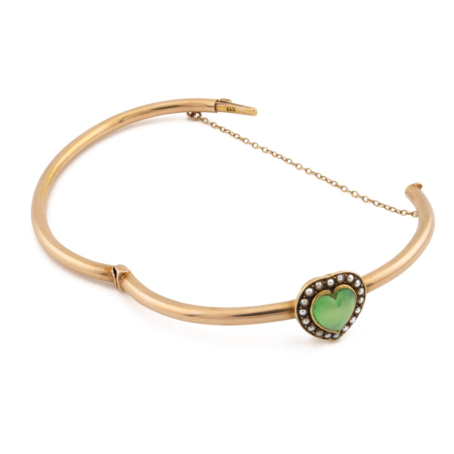 Chalcedony and Pearl 15ct Heart Bangle