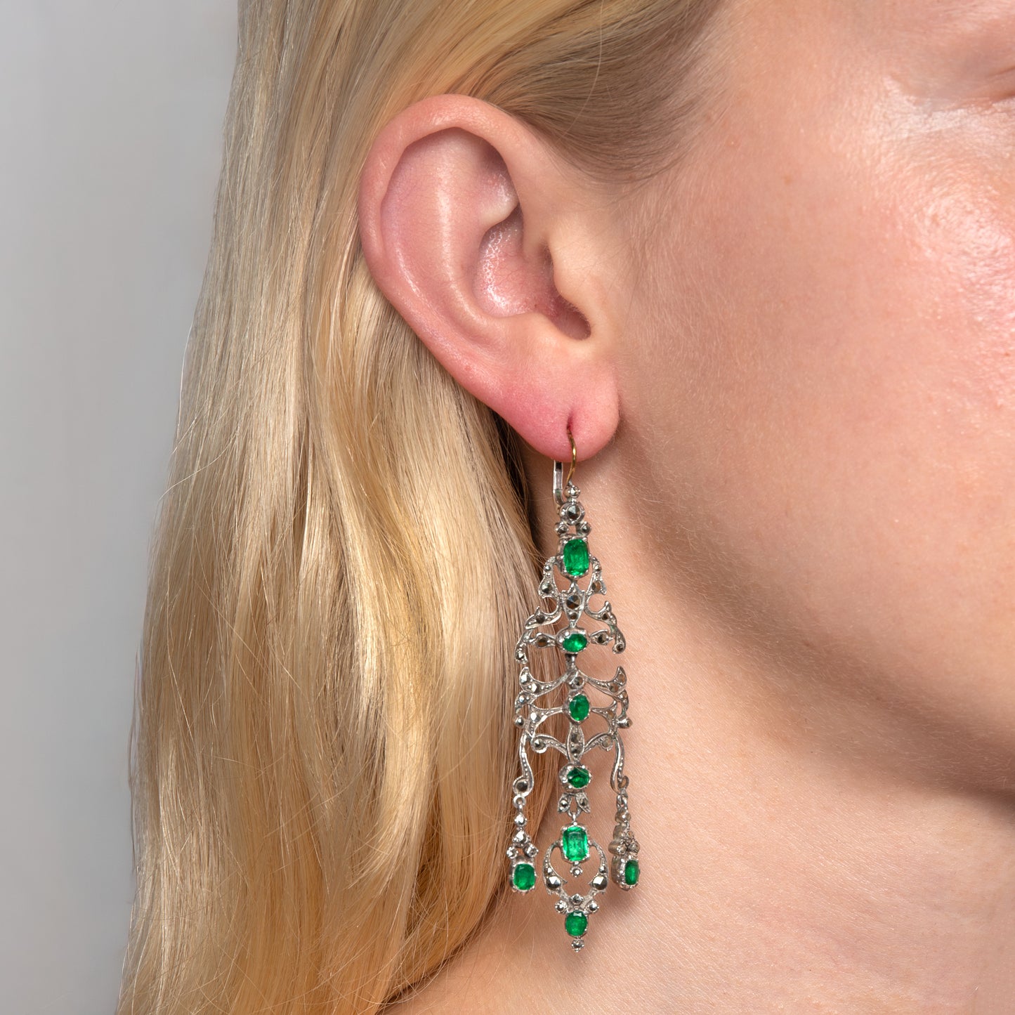 Antique Silver Paste & Marcasite Chandelier Earrings