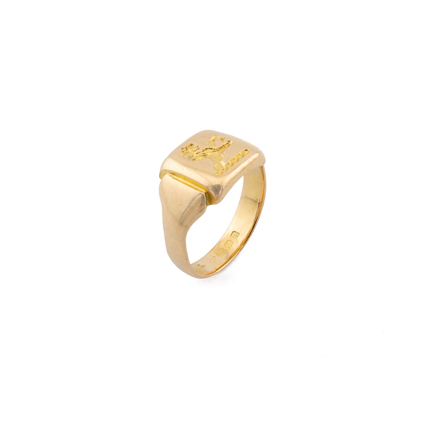 Lion Engraved Square Signet Ring in 18ct Gold