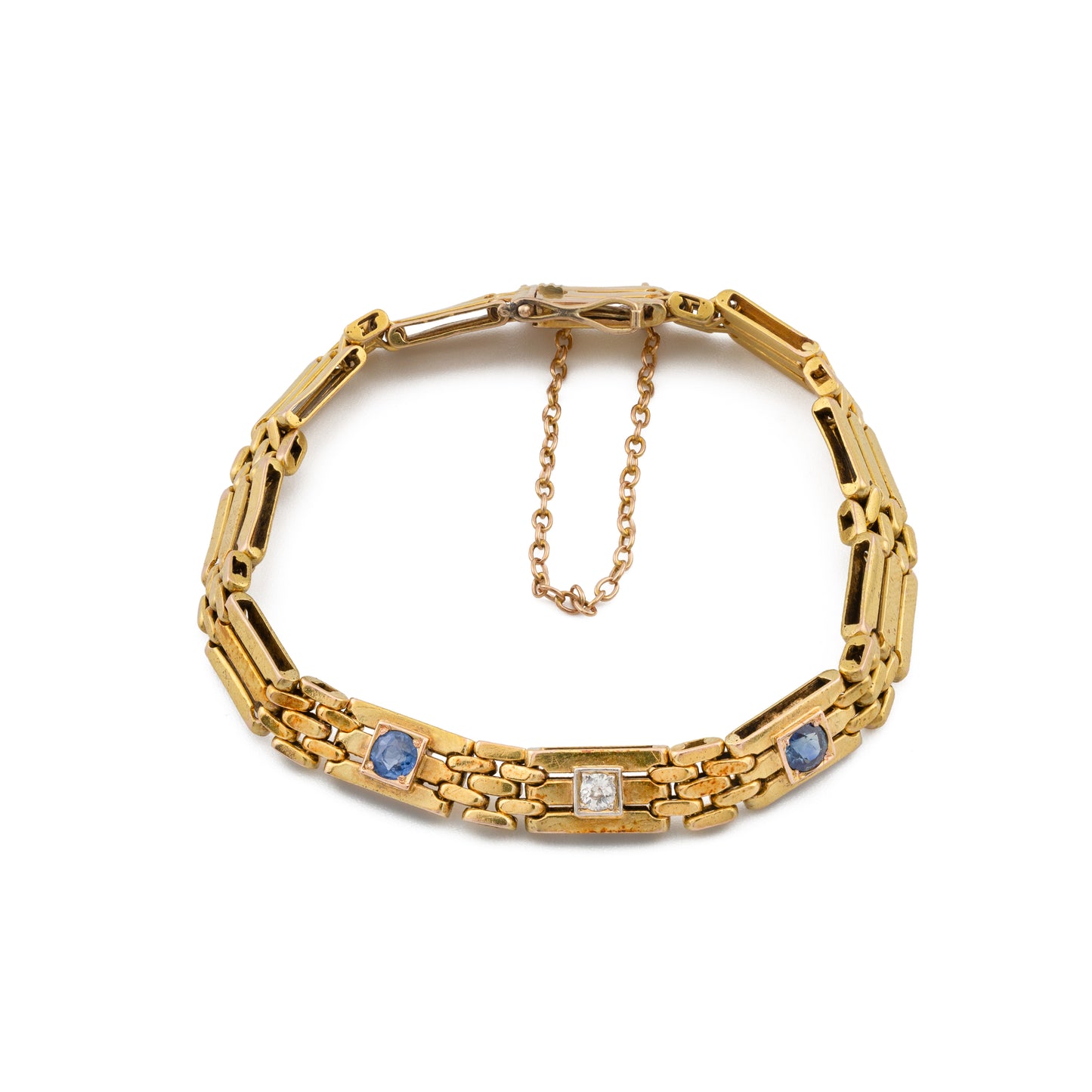 Sapphire and Diamond Gate Link Bracelet in 15ct Gold