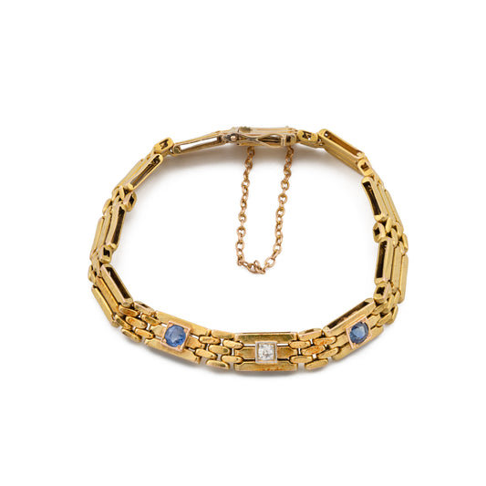 Sapphire and Diamond Gate Link Bracelet in 15ct Gold