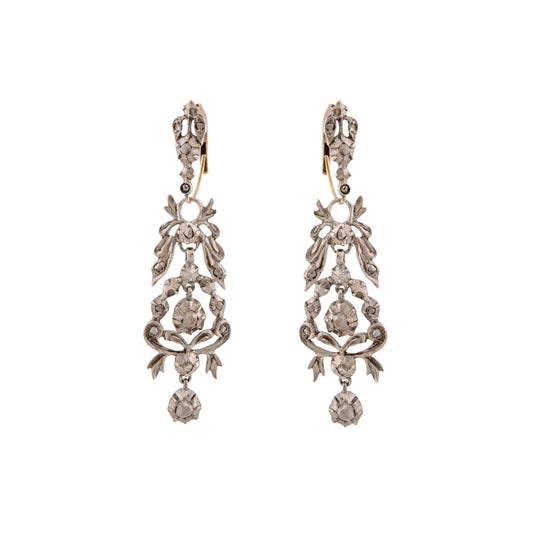 Georgian Silver-Topped Gold Diamond Chandelier Earrings