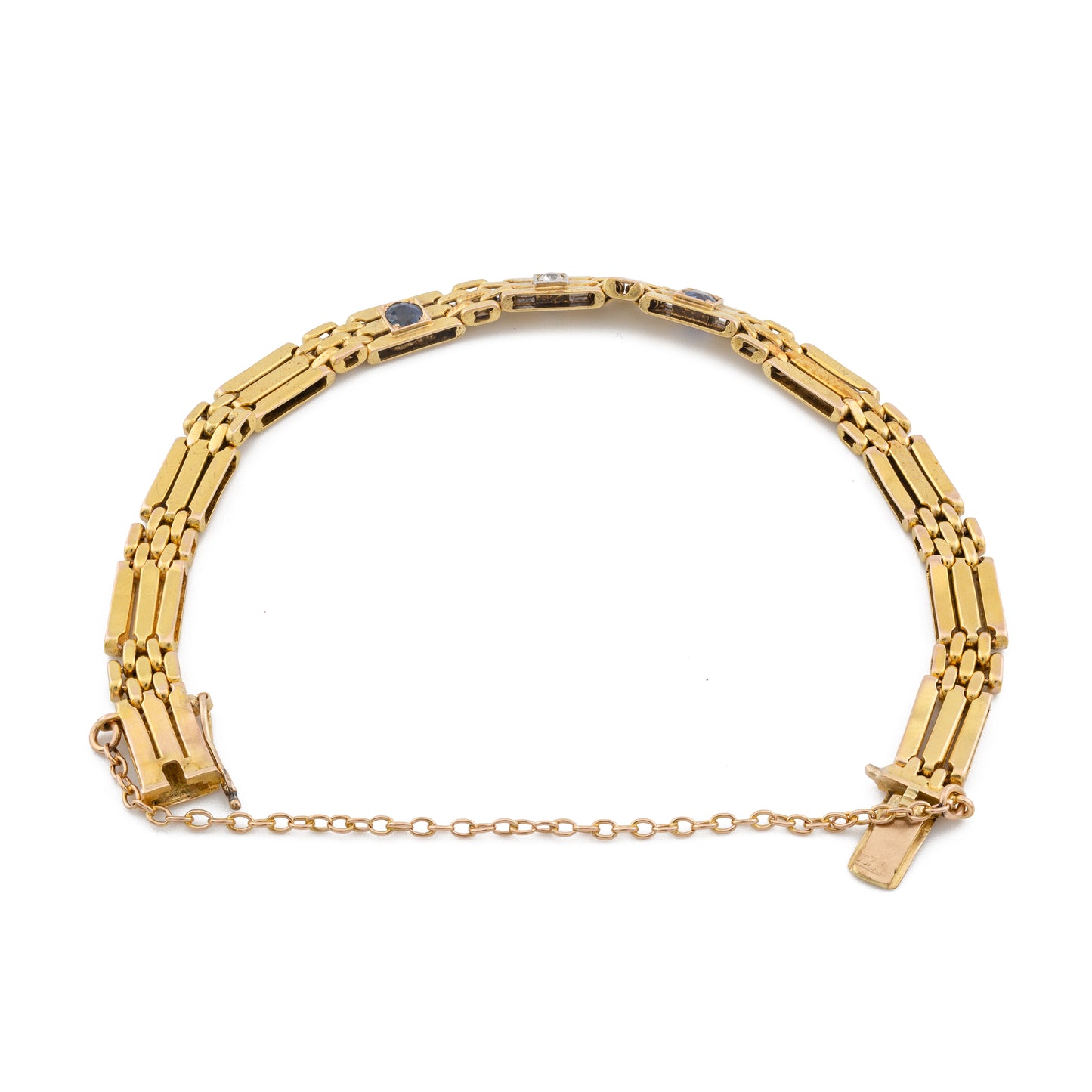 Sapphire and Diamond Gate Link Bracelet in 15ct Gold