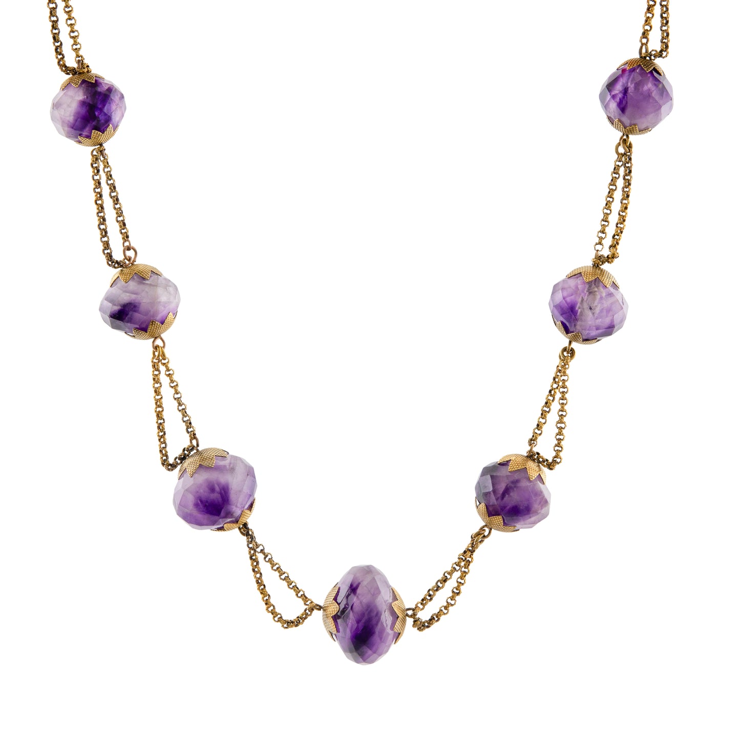 Victorian 15ct Gold Faceted Amethyst Station Necklace