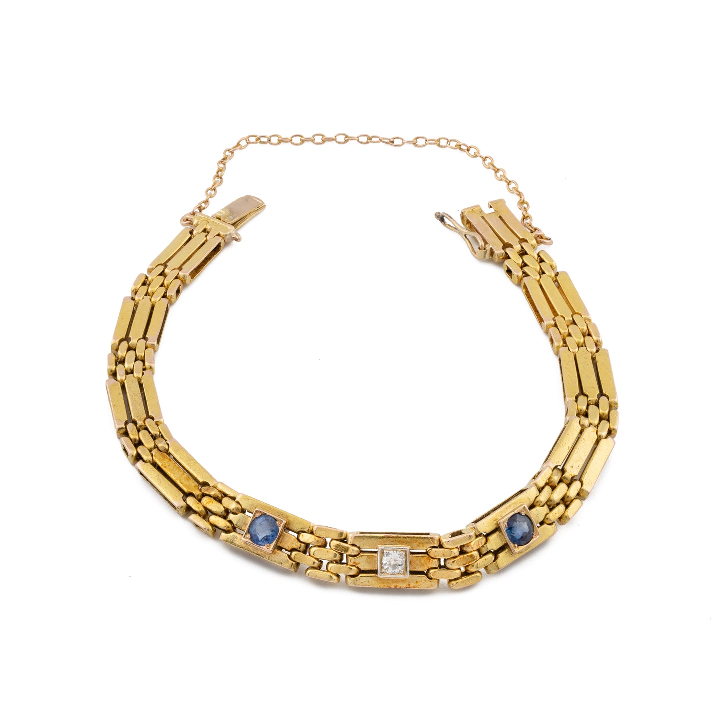 Sapphire and Diamond Gate Link Bracelet in 15ct Gold