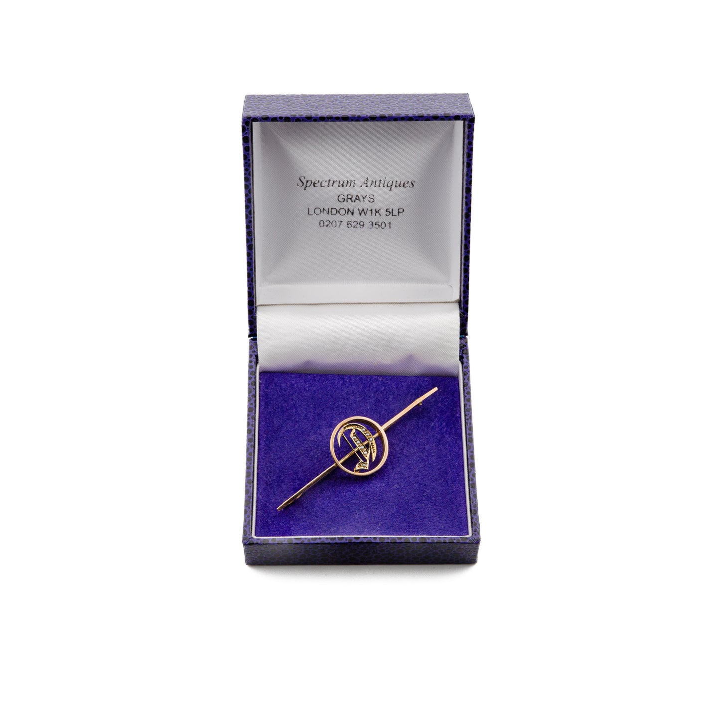 Antique 9ct Rose Gold Seed Pearl Initial 'D' Bar Brooch c.1900